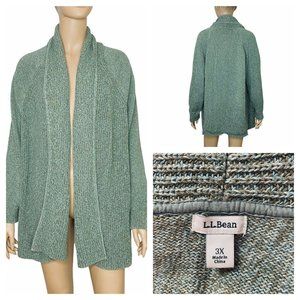 LL Bean Women's Size 3X Green Cardigan Open Front Oversized Heavy Knit